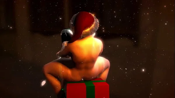 Mrs. Claus fucks her little helper with a double headed dildo