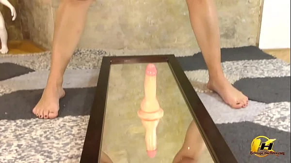 Super Ride on Dildo and Tits Job on the Mirror