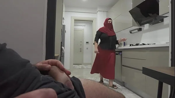 Caught jerking off while watching my Huge ass Hijab Stepmom.