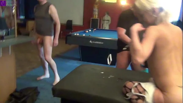 Public: Bareback fuck orgy in the billiard cafe! 3 girls are fucked hard by 10 men! Part 5