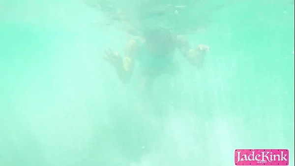 Couple on vacation public fuck at the beach underwater creampie