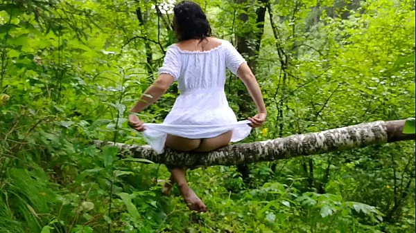 I didn't wear panties while walking in the woods. I wore only a white dress and specially lifted up my skirt so that my Stepson would see my sweet ass and be embarrassed.