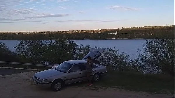 Twice pissing Retro Car TOW BAR before ORGASMIC FUCK it