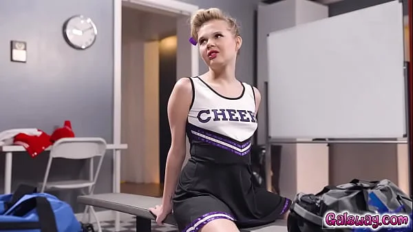 Cheerleadears Eliza Ibarra and Coco Lovelock had energetic sex right there in the locker room