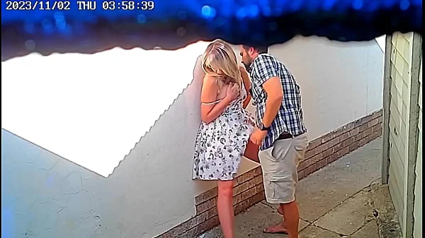 Daring couple caught fucking in public on cctv camera