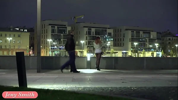 Deep Evening - Russian beauty Jeny Smith walks in public in transparent tights without panties. So you can see the pussy