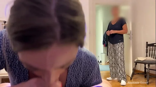 My stepmom caught me giving a blowjob to my boyfriend. We were talking and she watched and he cum.
