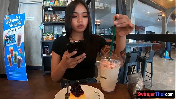 Cute amateur Thai teen sex in the hotel after Starbucks