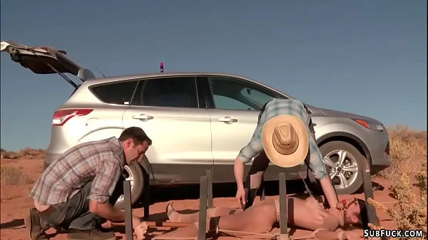 Hogtied and anal fucked in a desert