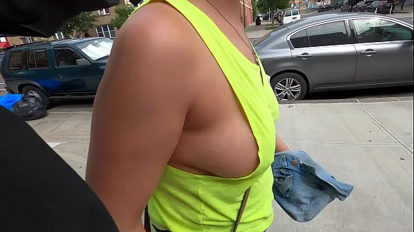 Wife no bra side boobs with pierced nipples in public flashing