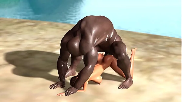 Hot sex on the beach! Big black man bangs a horny ebony on the savage island