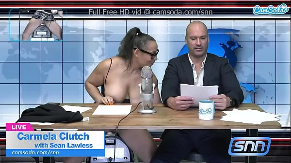 Big Boobs MILF sucks and fucks during live news feed