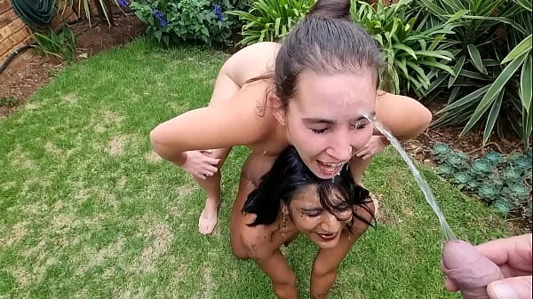 Indian whore and white slut getting showered in piss in different locations | threesome POV human toilet pissing compilation