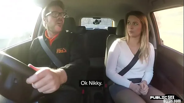 Busty eurobabe riding her instructor in car until cumshot