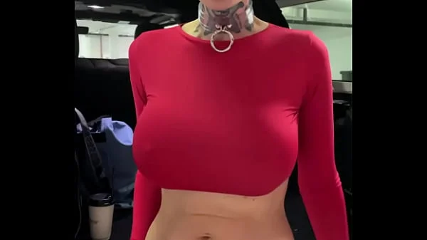 mastrubation in the parking, first person video, bald sexy girl
