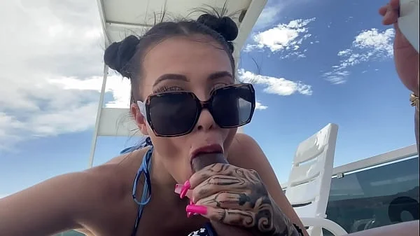 Horny little slut give sloppy blow job and hardcore amateur fucking on a boat