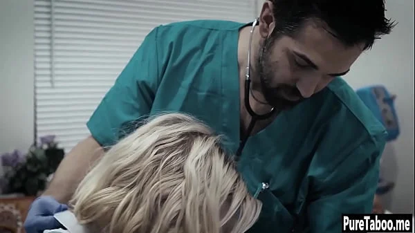 Helpless blonde used by a dirty doctor with huge thing