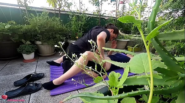 Fucking in public on balcony - hope neighbor won't find us with the best blowjob at the end by wife